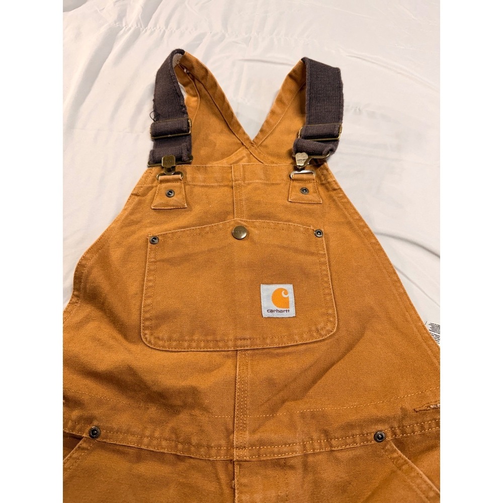 Carhartt Girls/Boys Size 14 Brown Duck Canvas Double Knee Bib Overalls Workwear